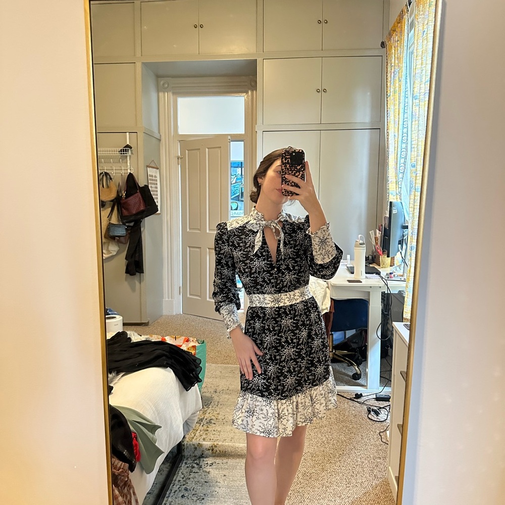 Long Sleeve Black and White Floral Dress